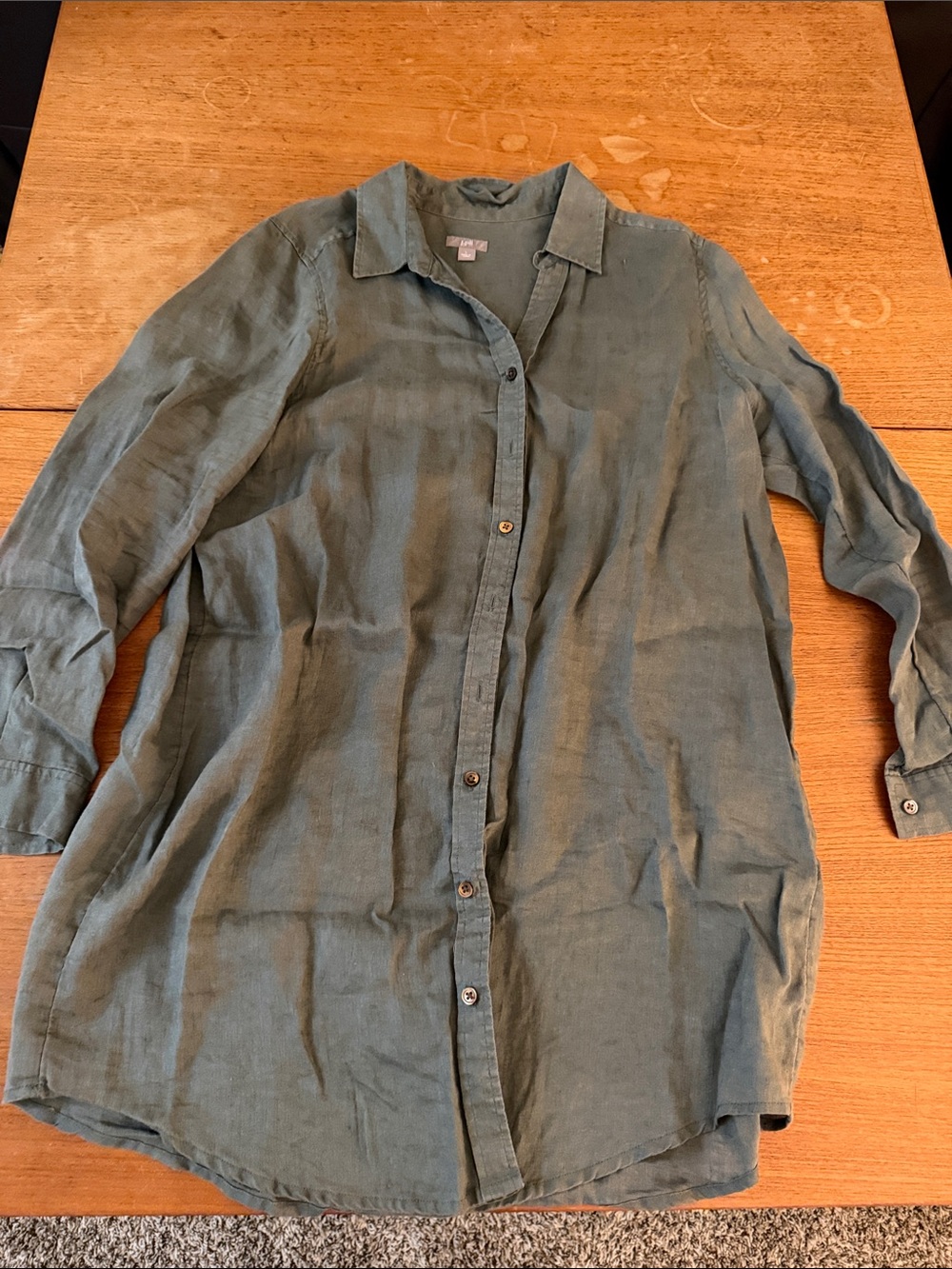 J. Jill Olive Green Long-Sleeve Linen Button-Down Shirt